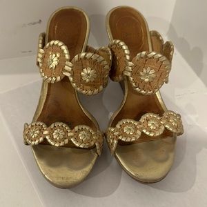 Gold and tan jack roger wedges